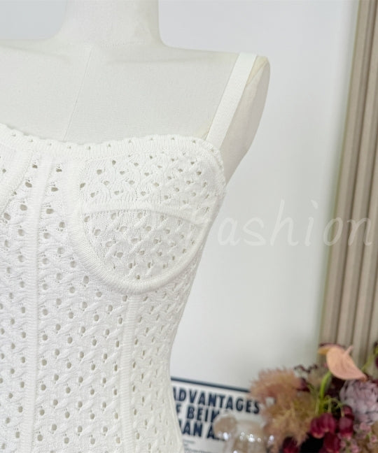 Open-Knit Bodycon Strap Mini Dress[Available Now]