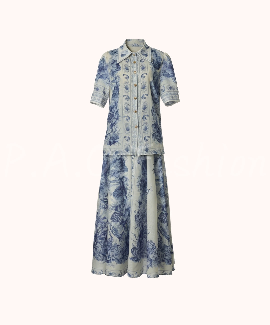 Ocean Print Shirt & A-Line Skirt Set[Available Now]