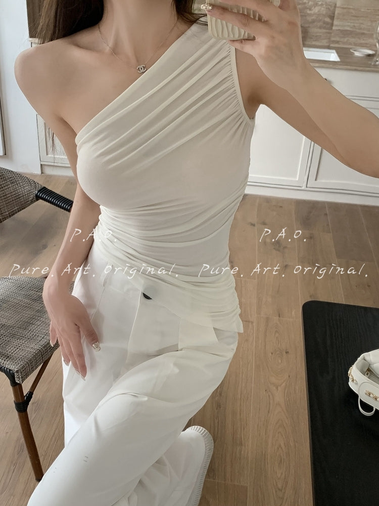 One Shoulder Ruched Crop Top