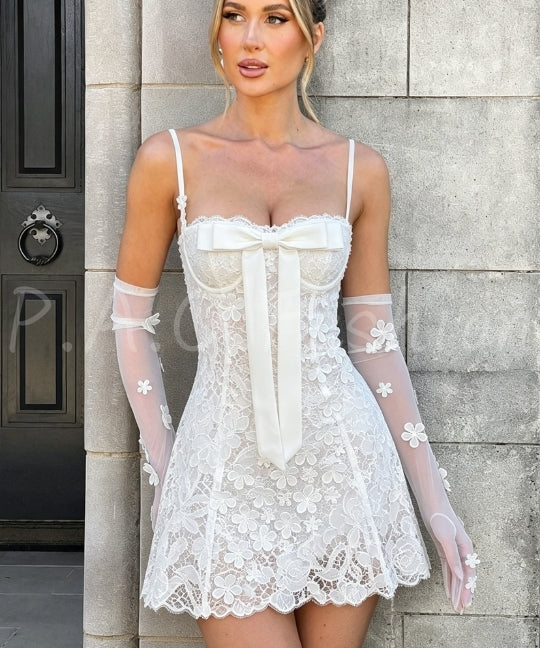 Bow Lace Strap A-Line Mini Dress
