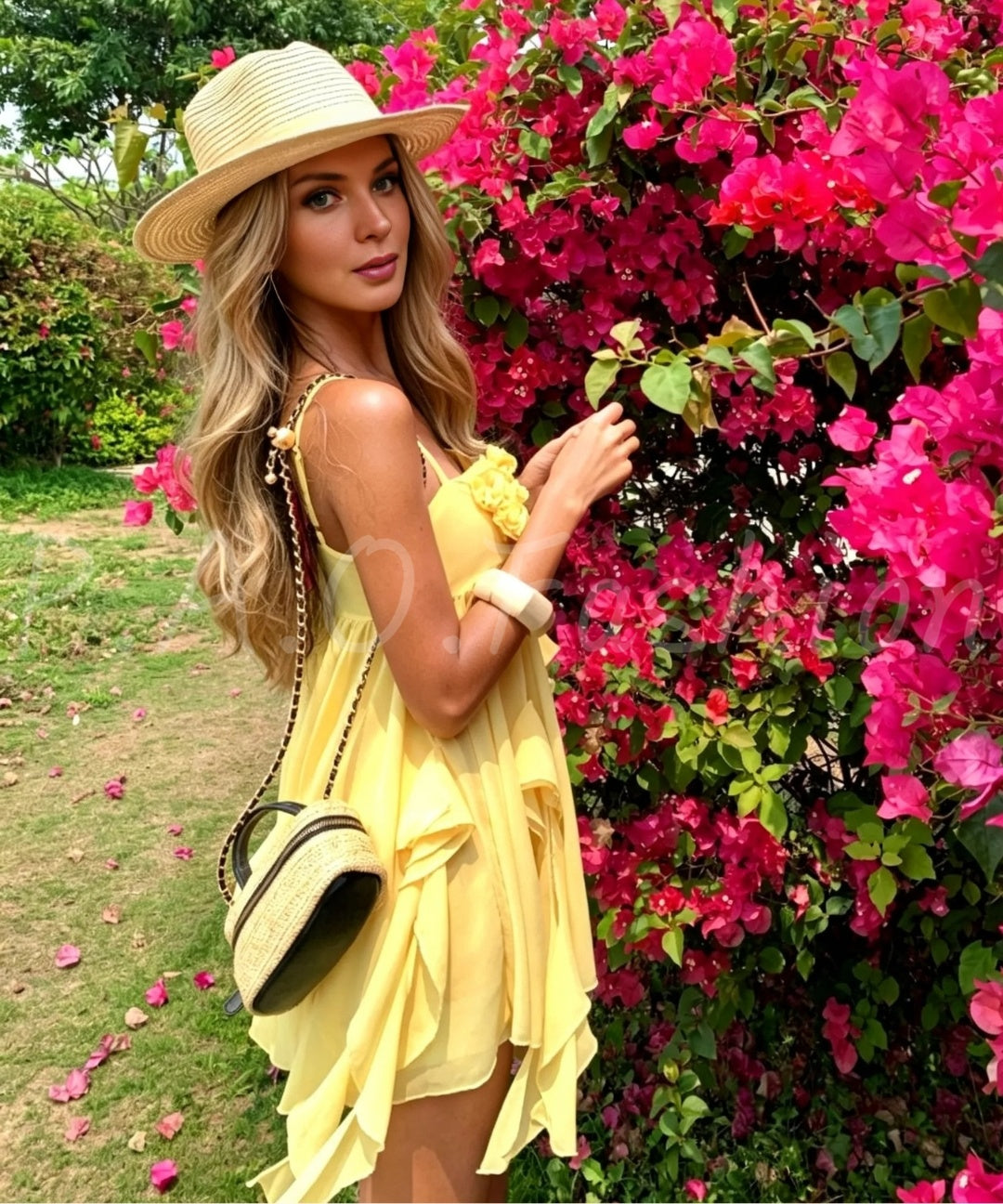 Rose Appliqué Ruffle Mini Dress