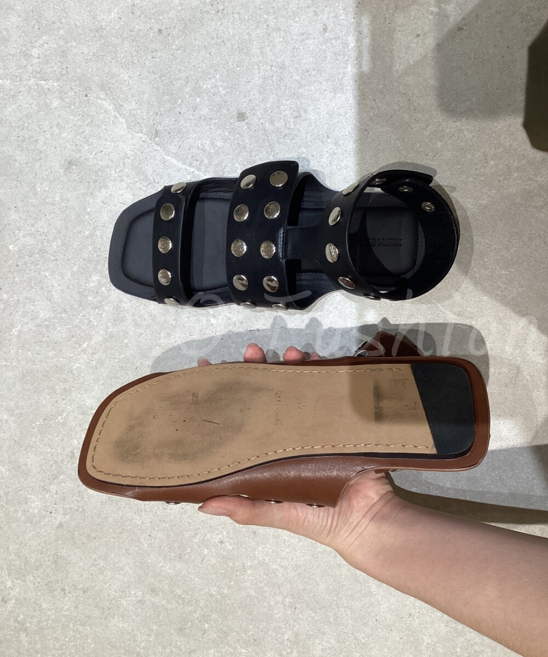 Studded Square Toe Flat Sandals
