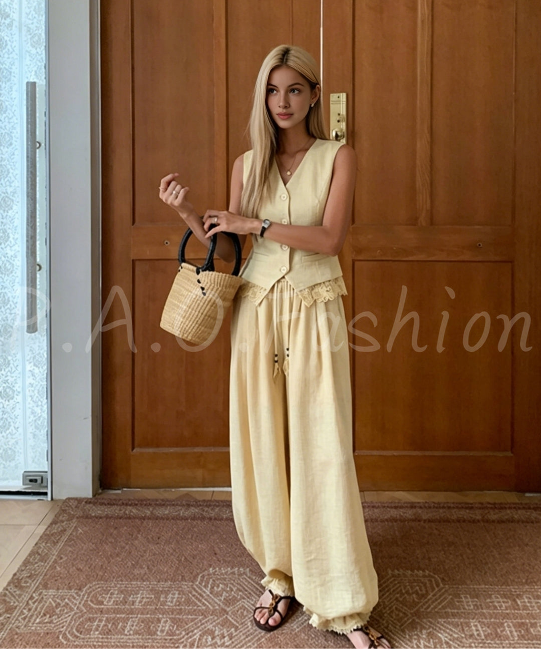 Bohemian Lace Trim Vest & Lantern Pants Set[Available Now]