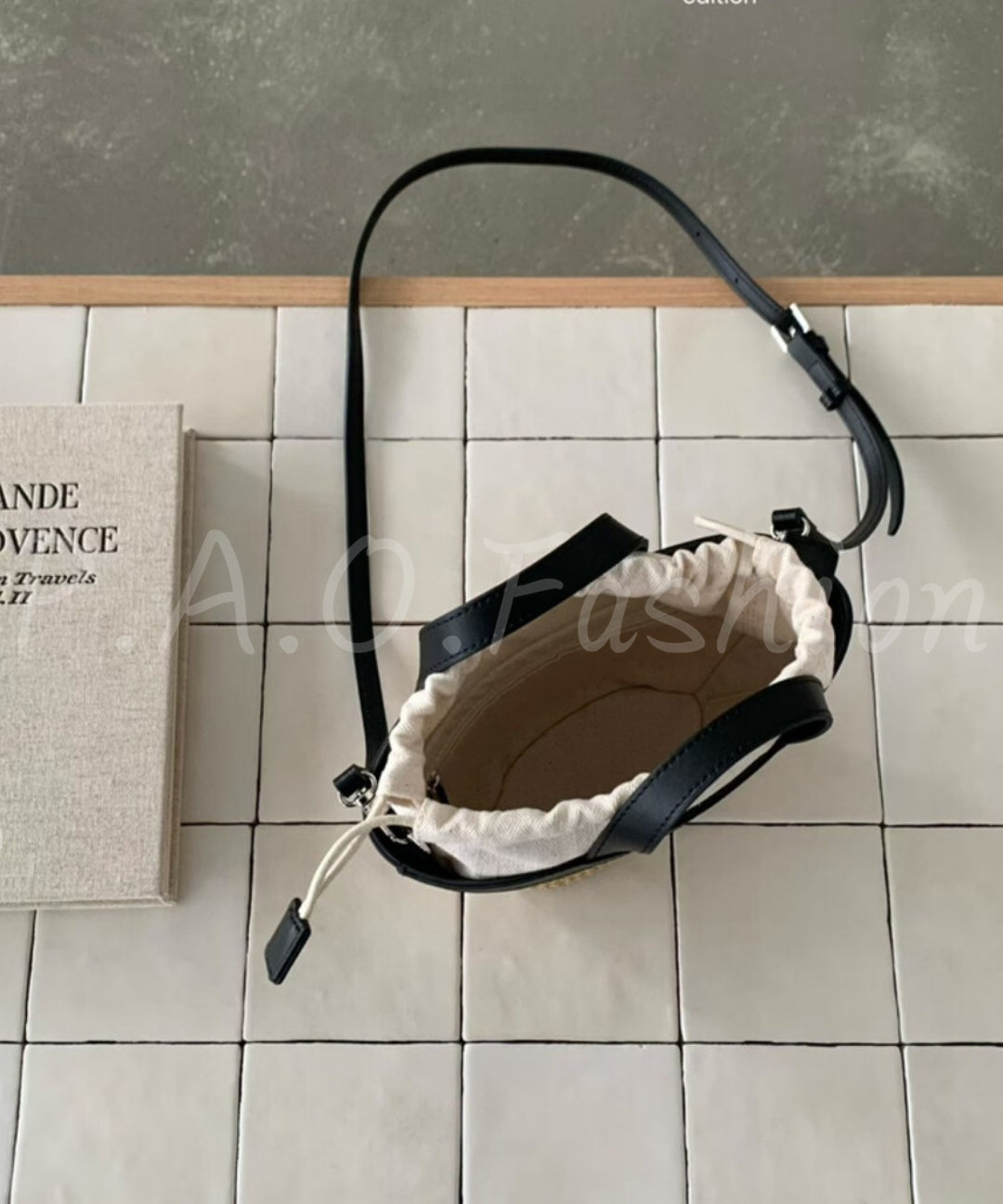 Straw & Leather Crossbody Bucket Bag