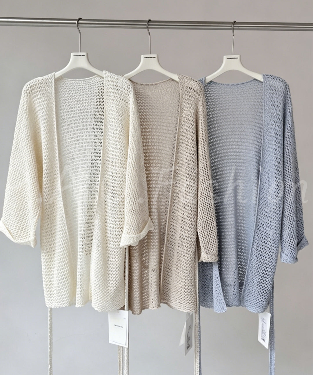 Linen Blend Open-Knit Tie Cardigan