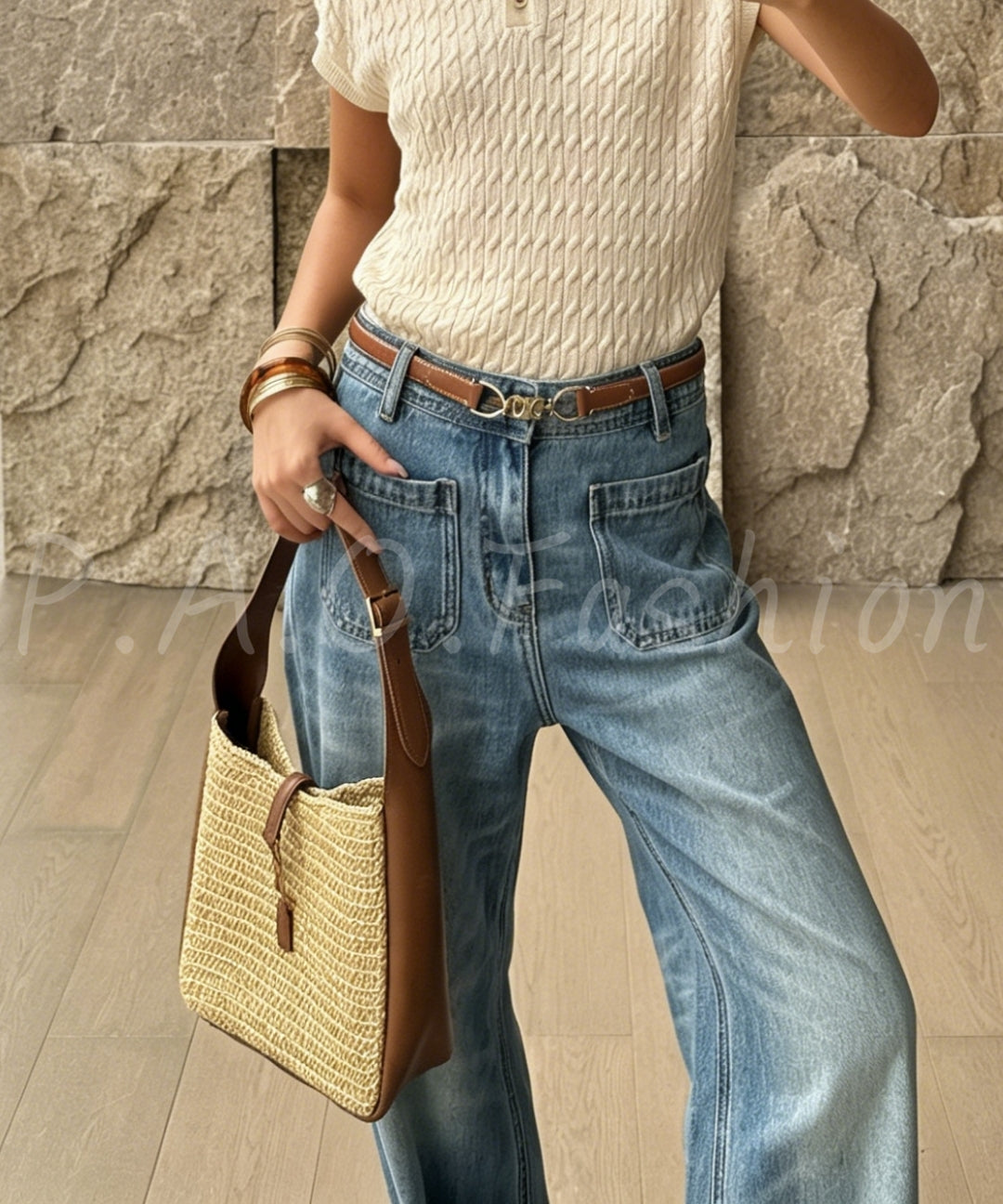 Vintage Washed Wide-Leg Jeans with Belt