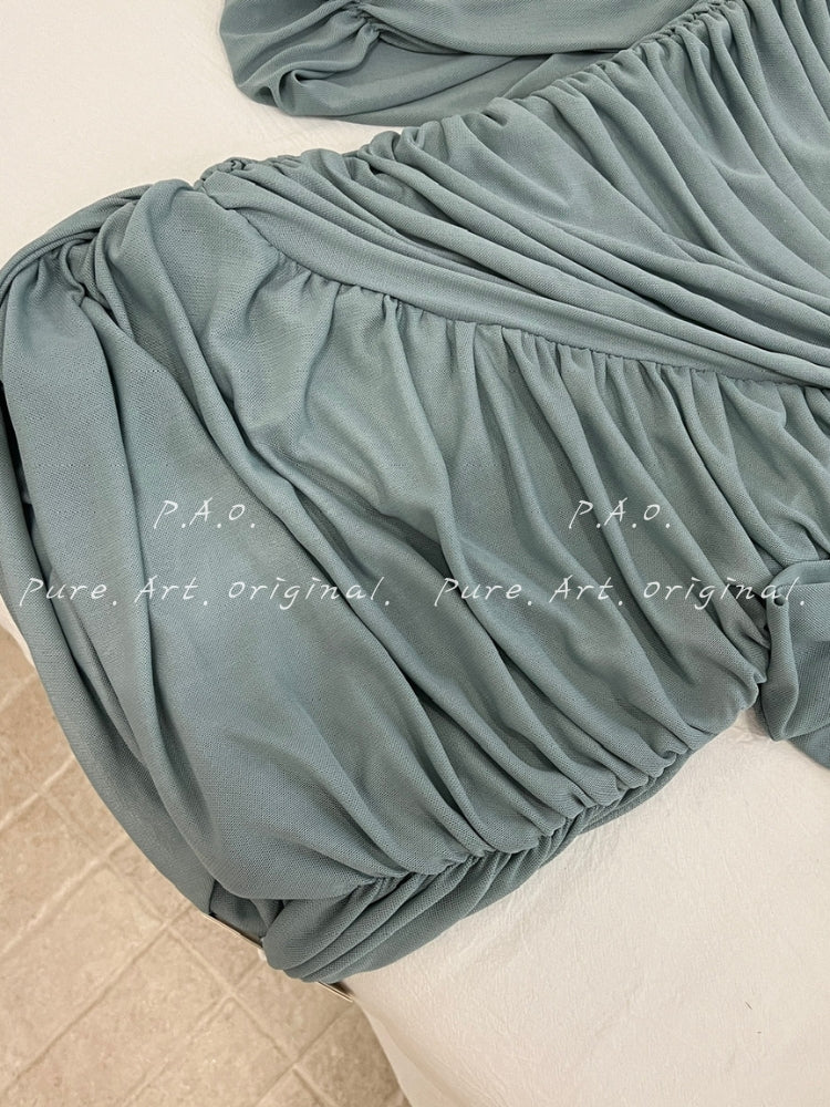 One-Shoulder Ruched Mesh Bodycon Mini Dress