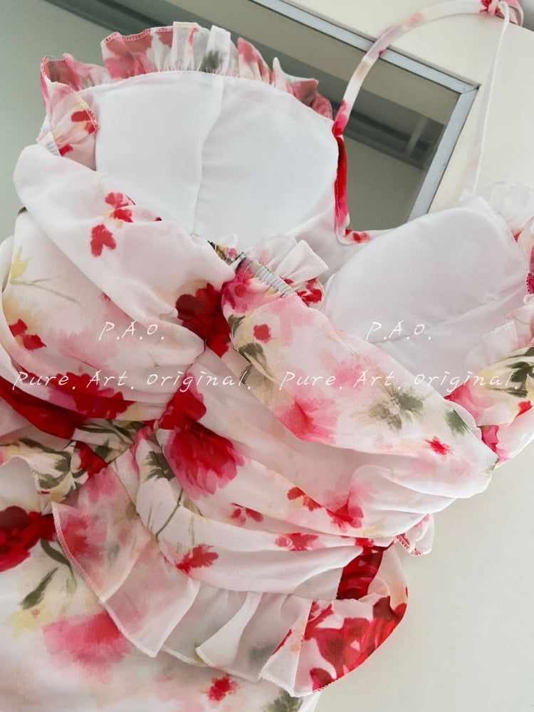 Floral Halter Chiffon Maxi Dress