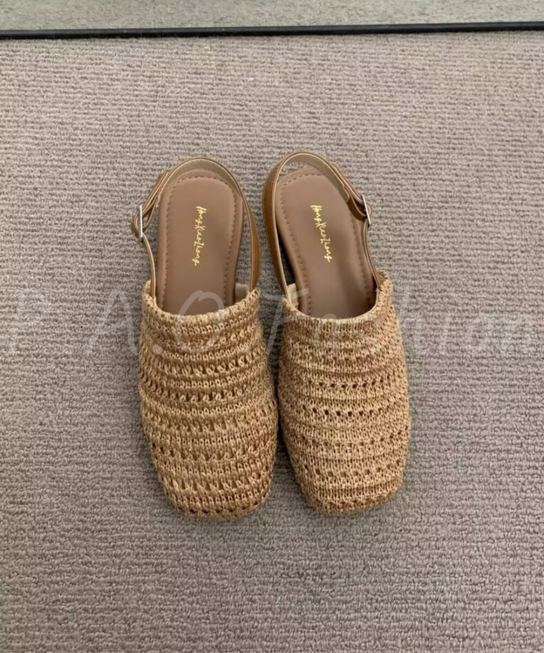 Woven Square-Toe Flat Sandals with Back Strap