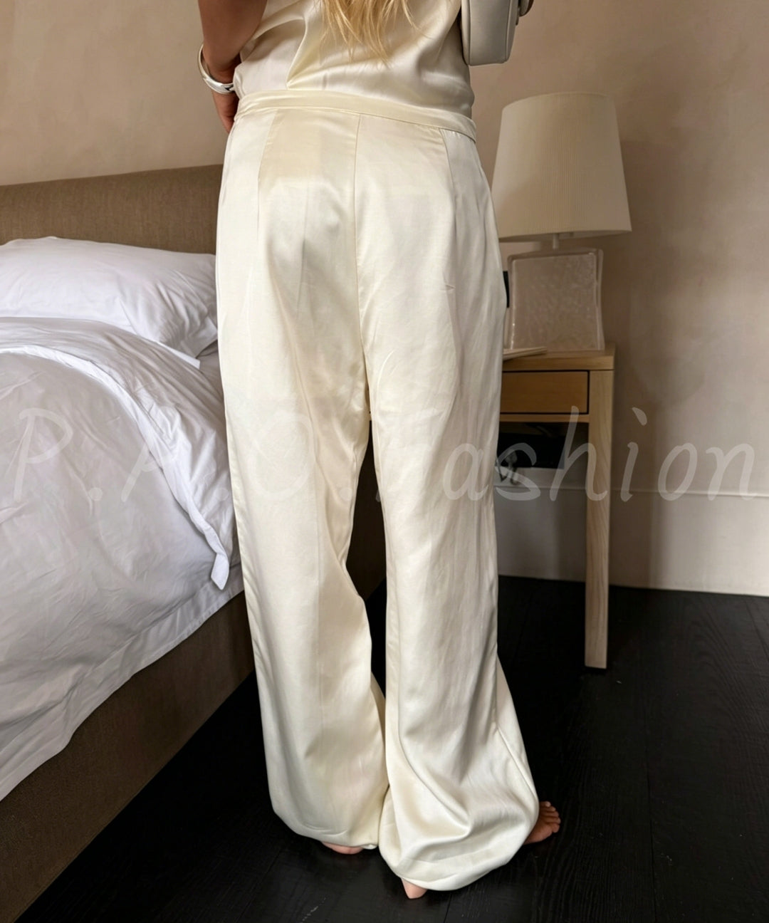 Linen Blend Draped Wide-Leg Pants