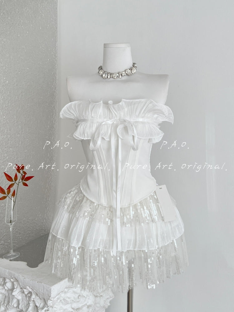 Strapless Ruffle Sequin Mini Dress Set