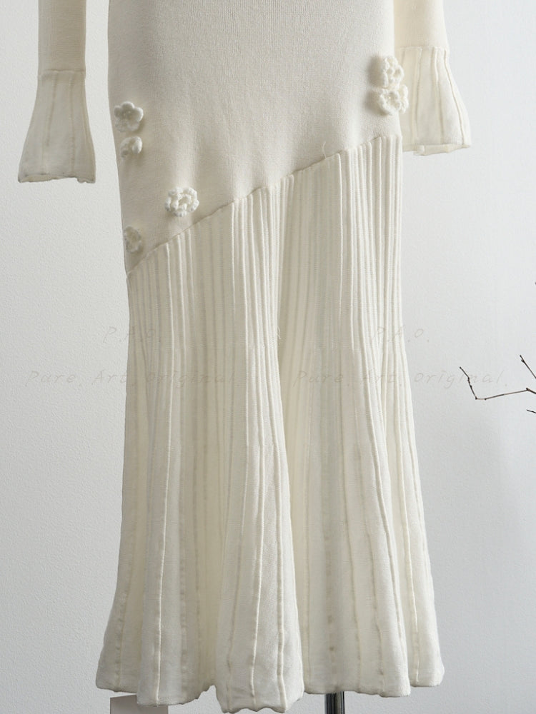 Floral Knit Fitted Midi Dress