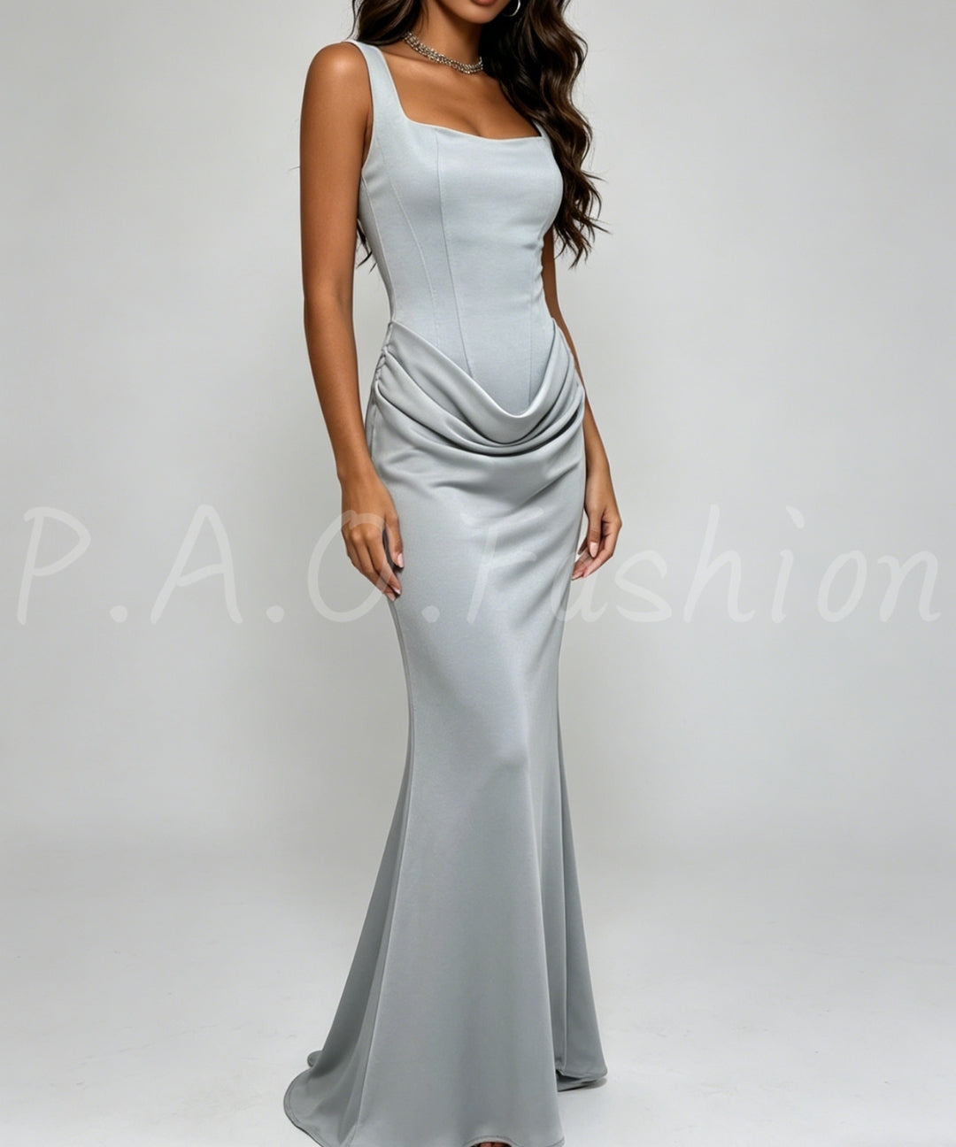 Satin Square Neck Mermaid Gown[Available Now]