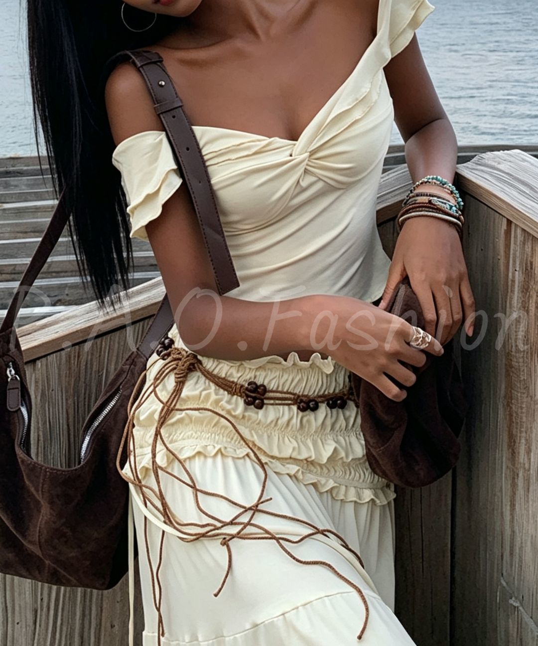 Bohemian Off-Shoulder Twist Top & Tiered Maxi Skirt Set