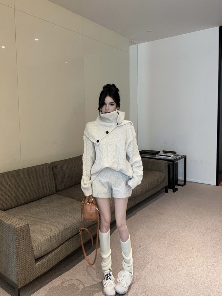 Cozy Cable-Knit Sweater, Shorts & Scarf 3-Piece Set