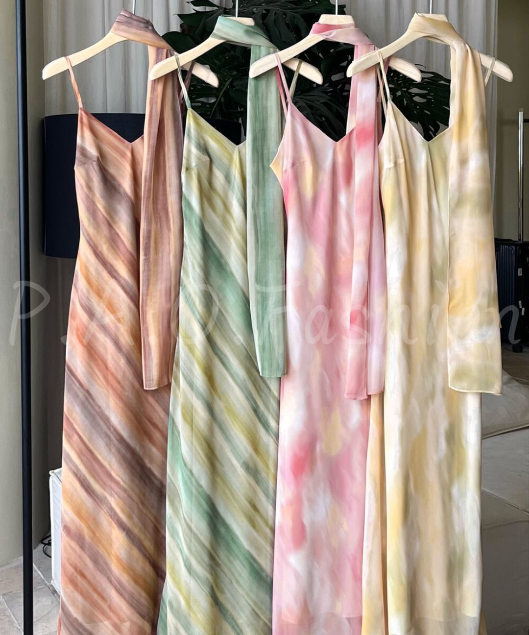 Watercolor Print Scarf-Tie Mermaid Maxi Dress