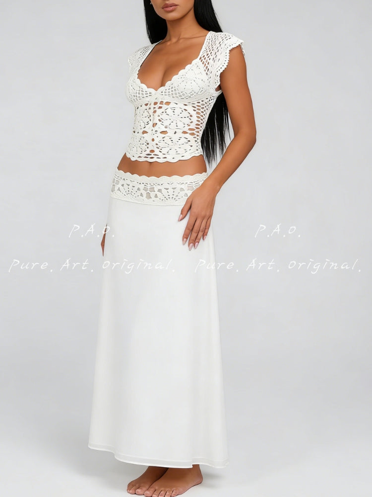 CROCHET & LACE HALTER SKIRT SET