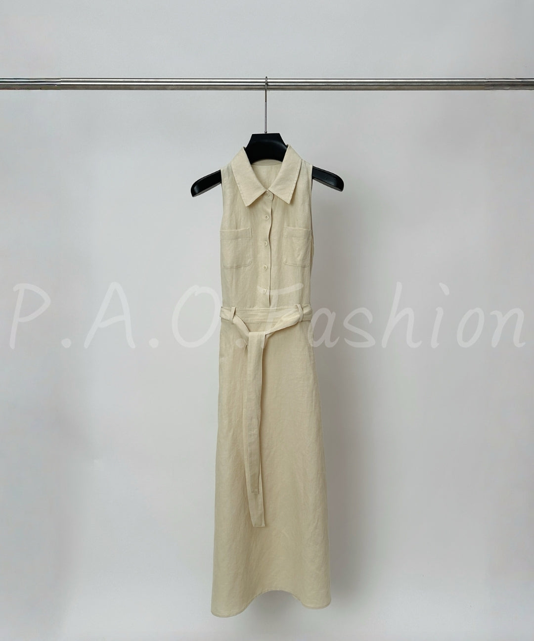 Linen Blend Sleeveless Shirt Dress