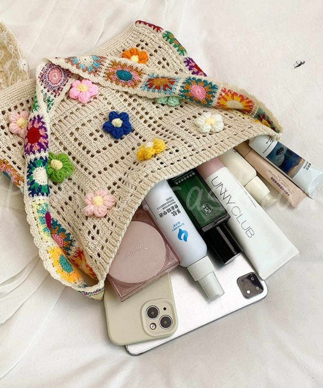 Floral Crochet Hollow Tote Bag