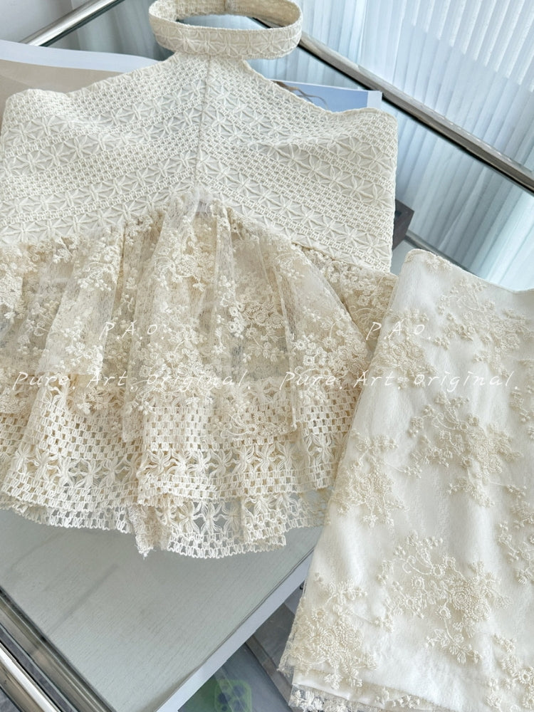 LACE HALTER TOP & SKIRT SET