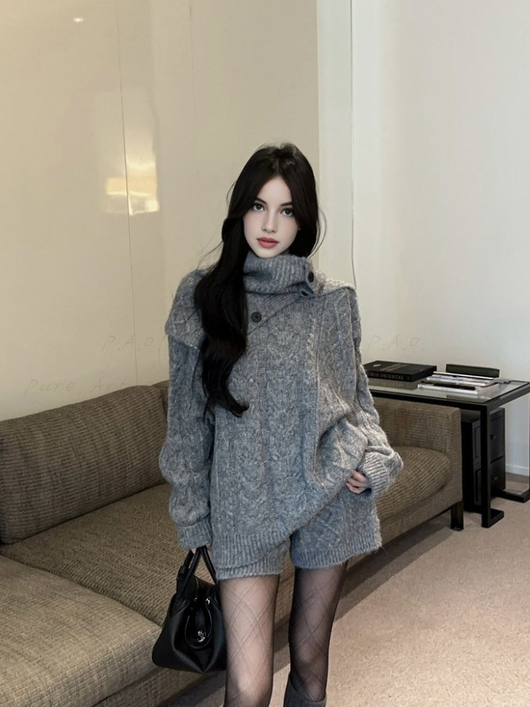 Cozy Cable-Knit Sweater, Shorts & Scarf 3-Piece Set