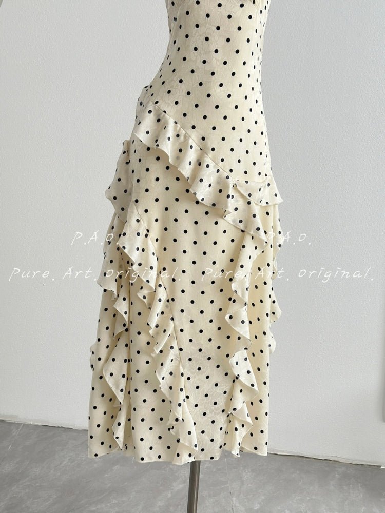 Élise Polka Dot Ruffle Slip Dress