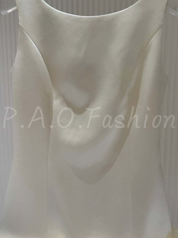 Satin Ruffle Sleeveless Mini Dress
