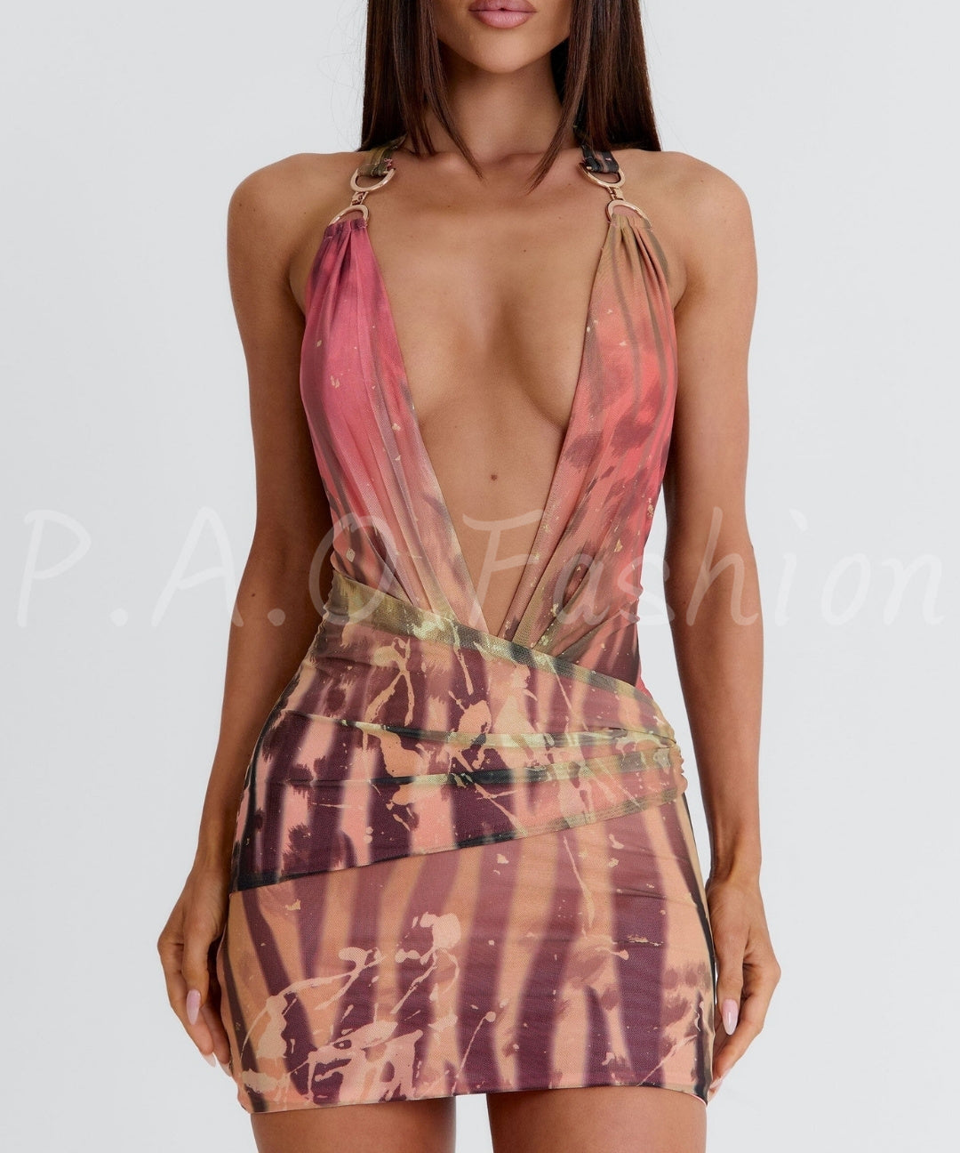 Tie-Dye Halter Mesh Bodycon Dress