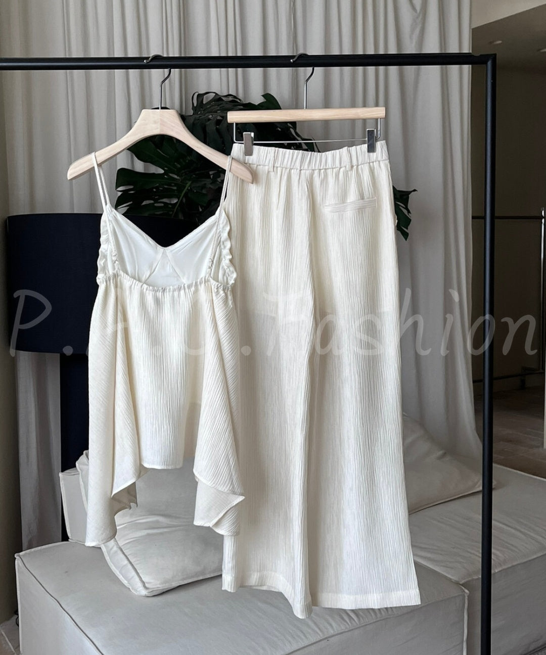 Asymmetrical V-Neck Spaghetti Strap Wide-Leg Two-Piece Set