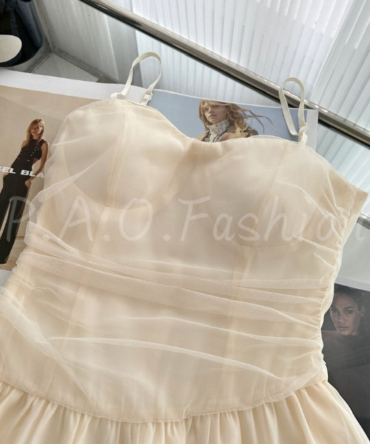 Apricot Tulle Ruched Tiered Mini Dress[Available Now]