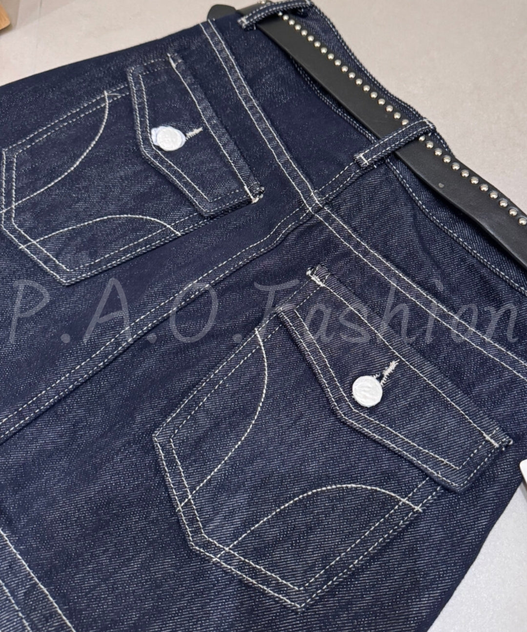 Vintage Washed A-Line Denim Mini Skirt With Studded Belt[Available Now]