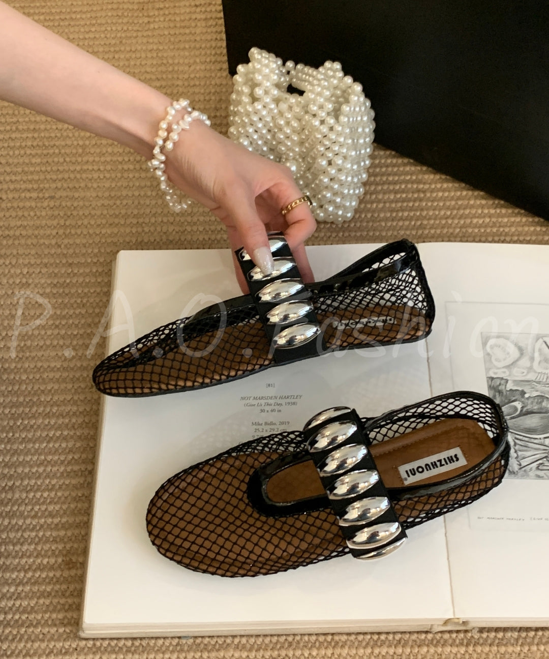 Mesh Ballet Flats with Metal Detail