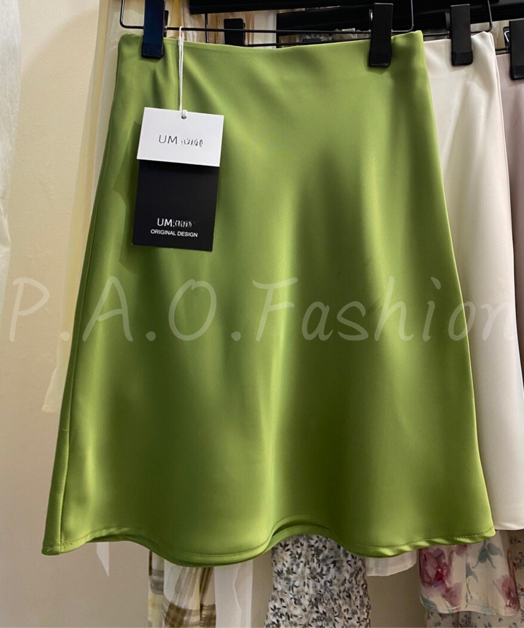 High-Waisted Satin A-Line Midi Skirt[Available Now]