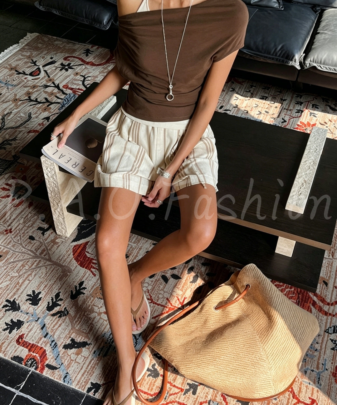Striped Linen-Blend High-Waisted Shorts[Available Now]