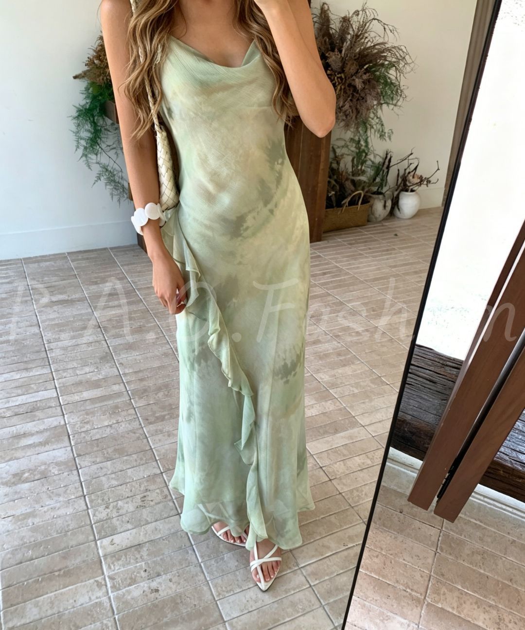 Watercolor Lace Strap Mermaid Dress