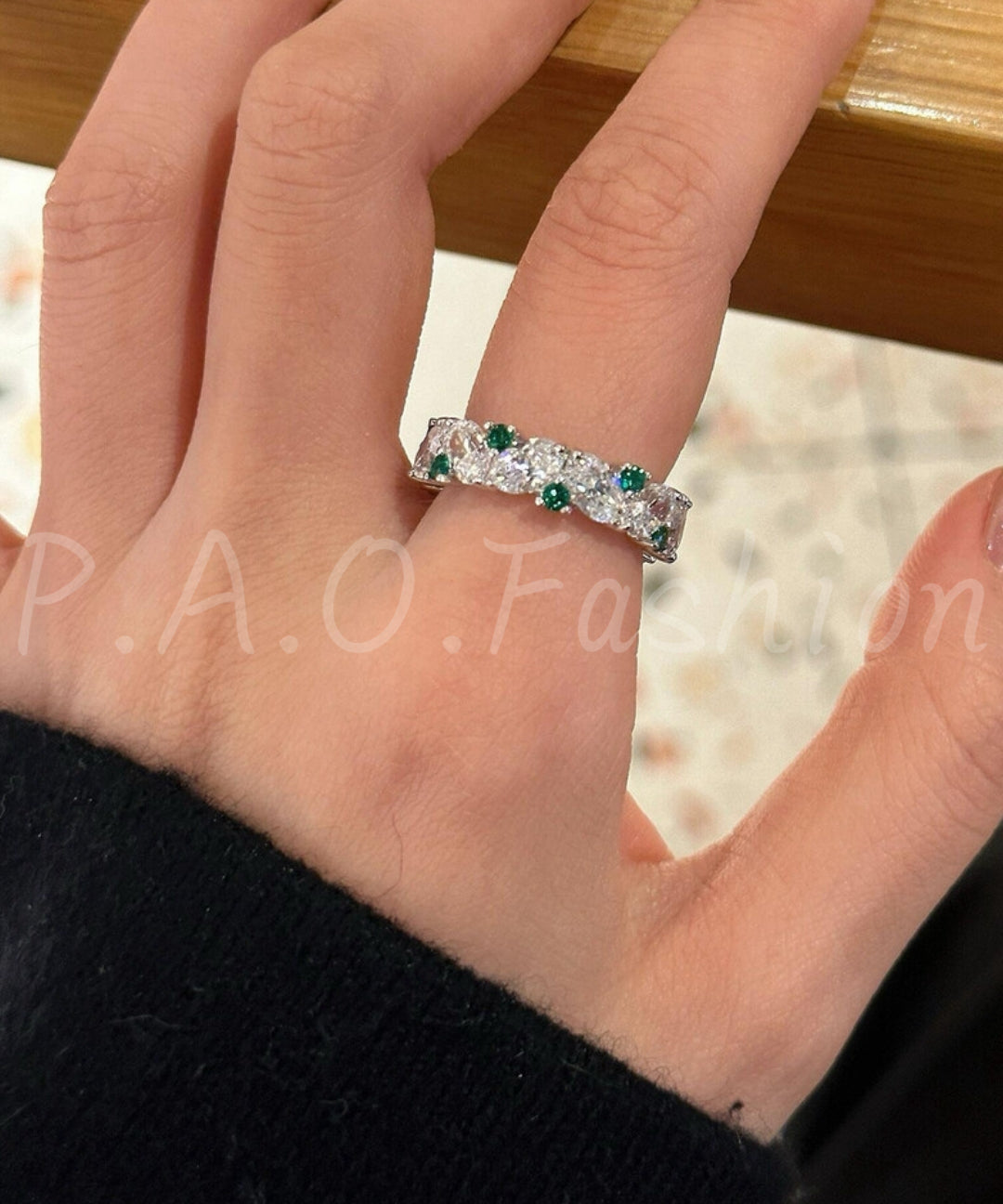 Emerald & Crystal Open Ring