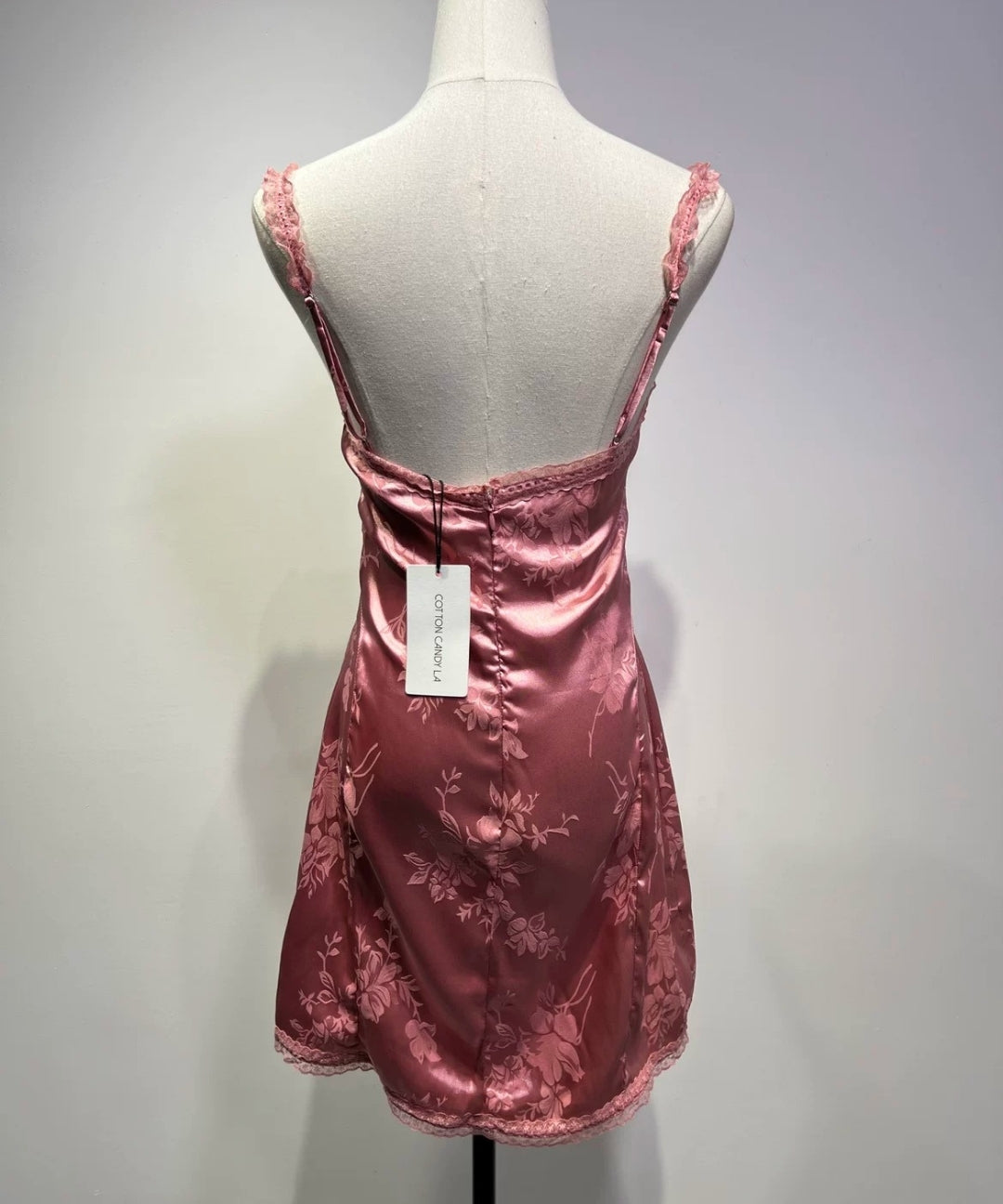 Satin Jacquard Lace-Trim Cami Dress