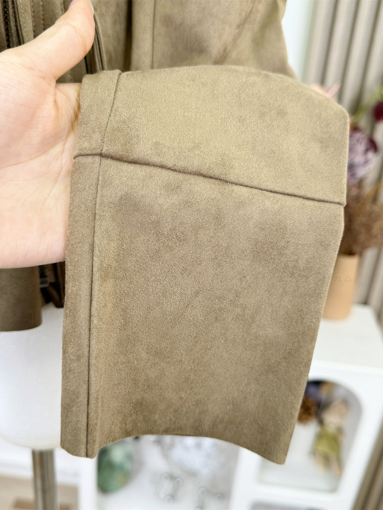 Oversized Collar Suede-Finish Slim Waist Short Coat