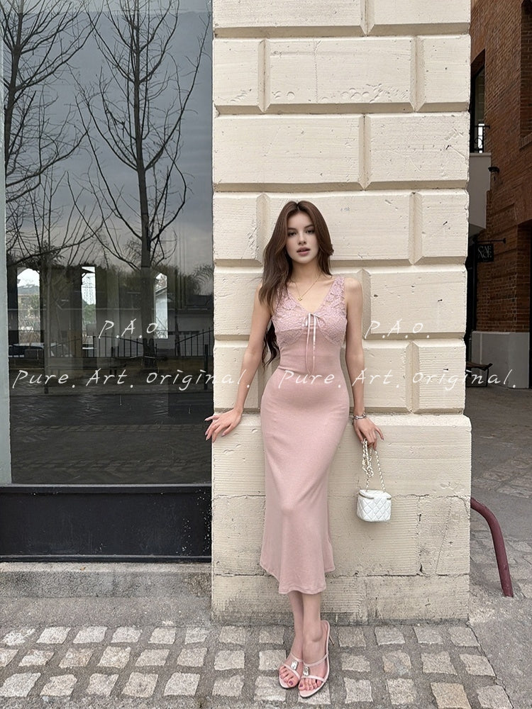 Pink Lace Knit Mermaid Dress