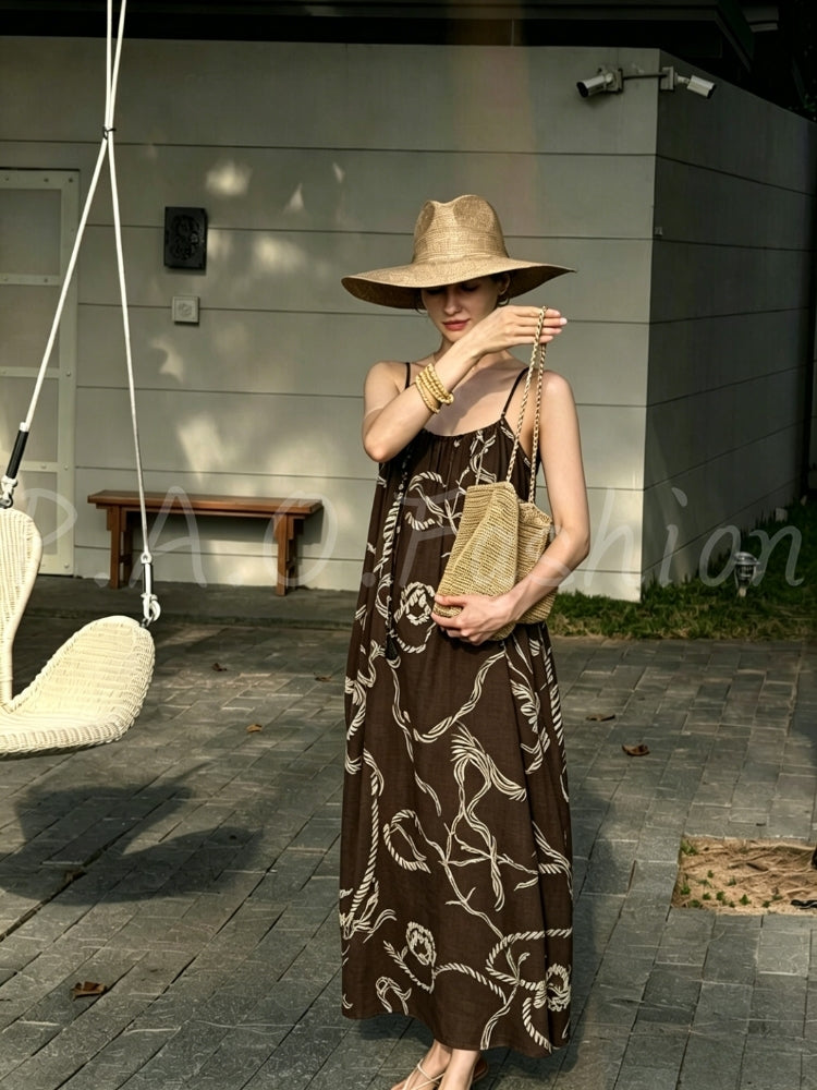 Bohemian Printed Ramie-Tencel Slip Maxi Dress