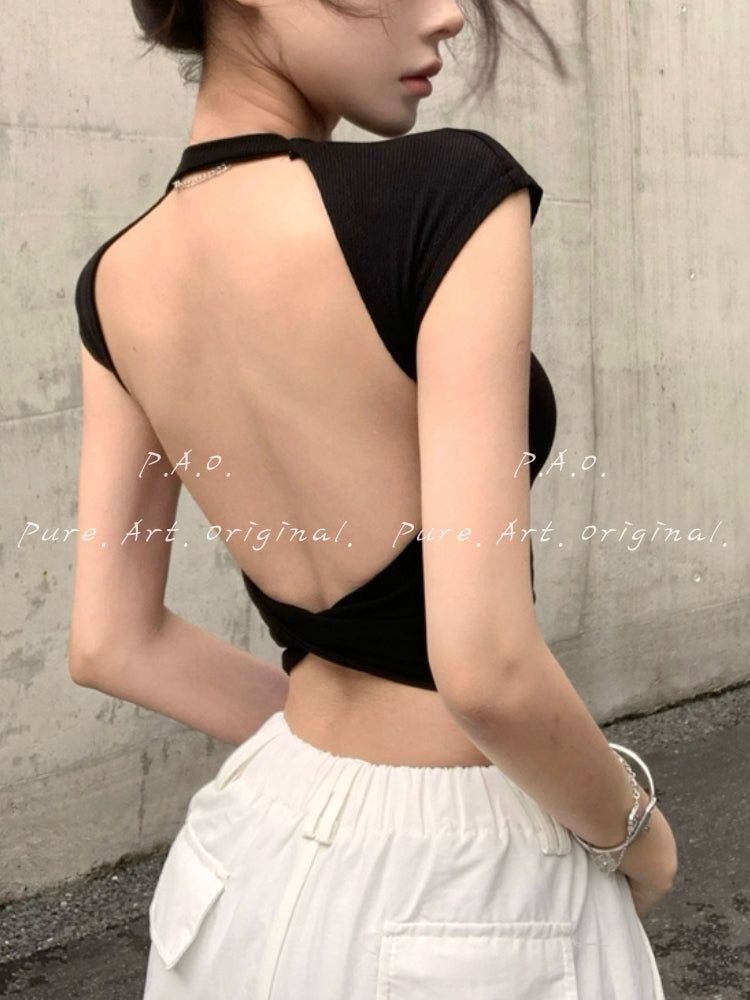 Open Back Cross Twist Crop Tee