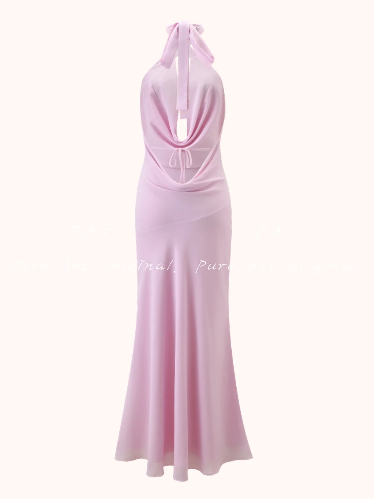 HALTER BACKLESS CHIFFON MERMAID DRESS