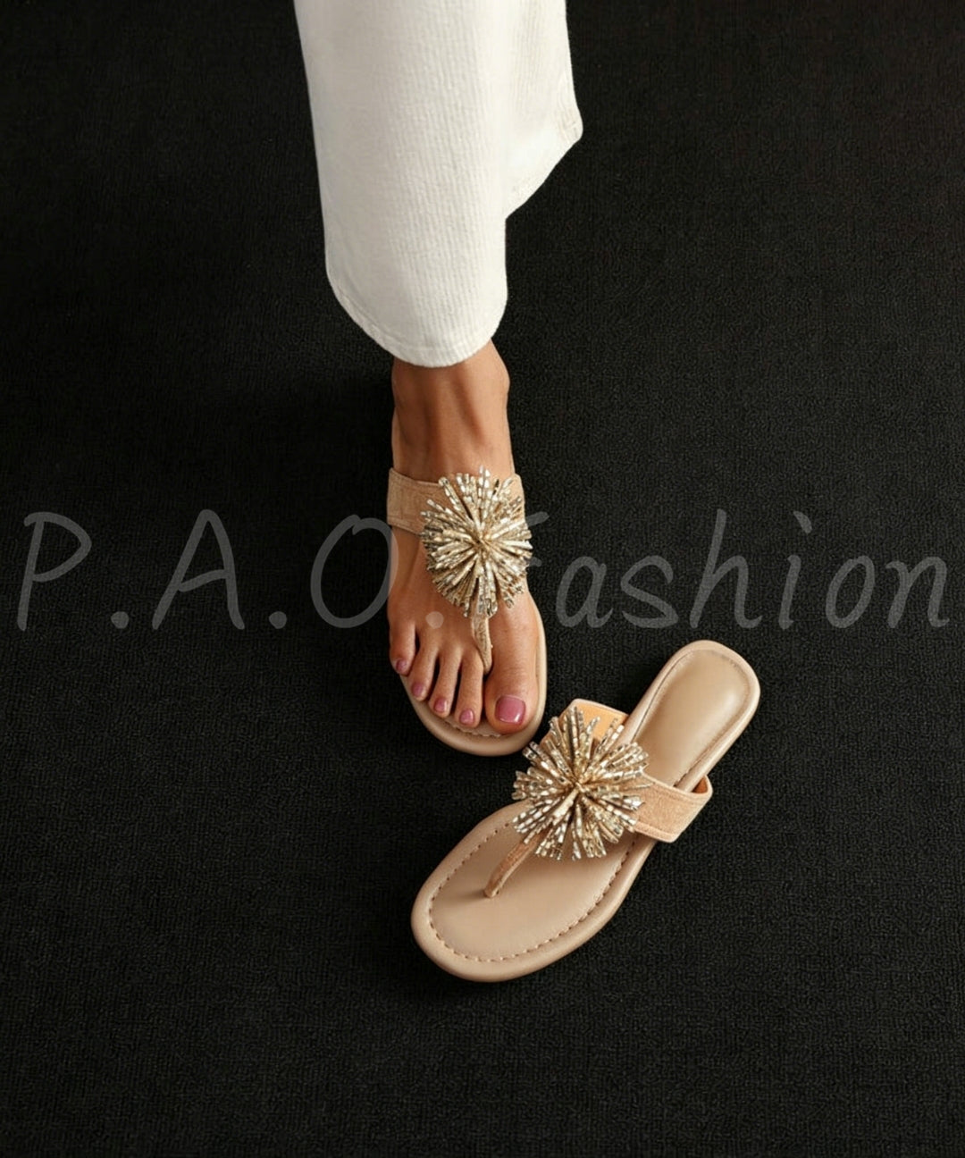 Rhinestone Starburst Toe-Loop Flat Sandals