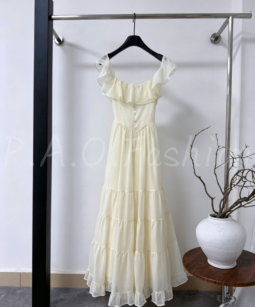 Square Neck Ruffle Beaded Maxi Dress[Available Now]