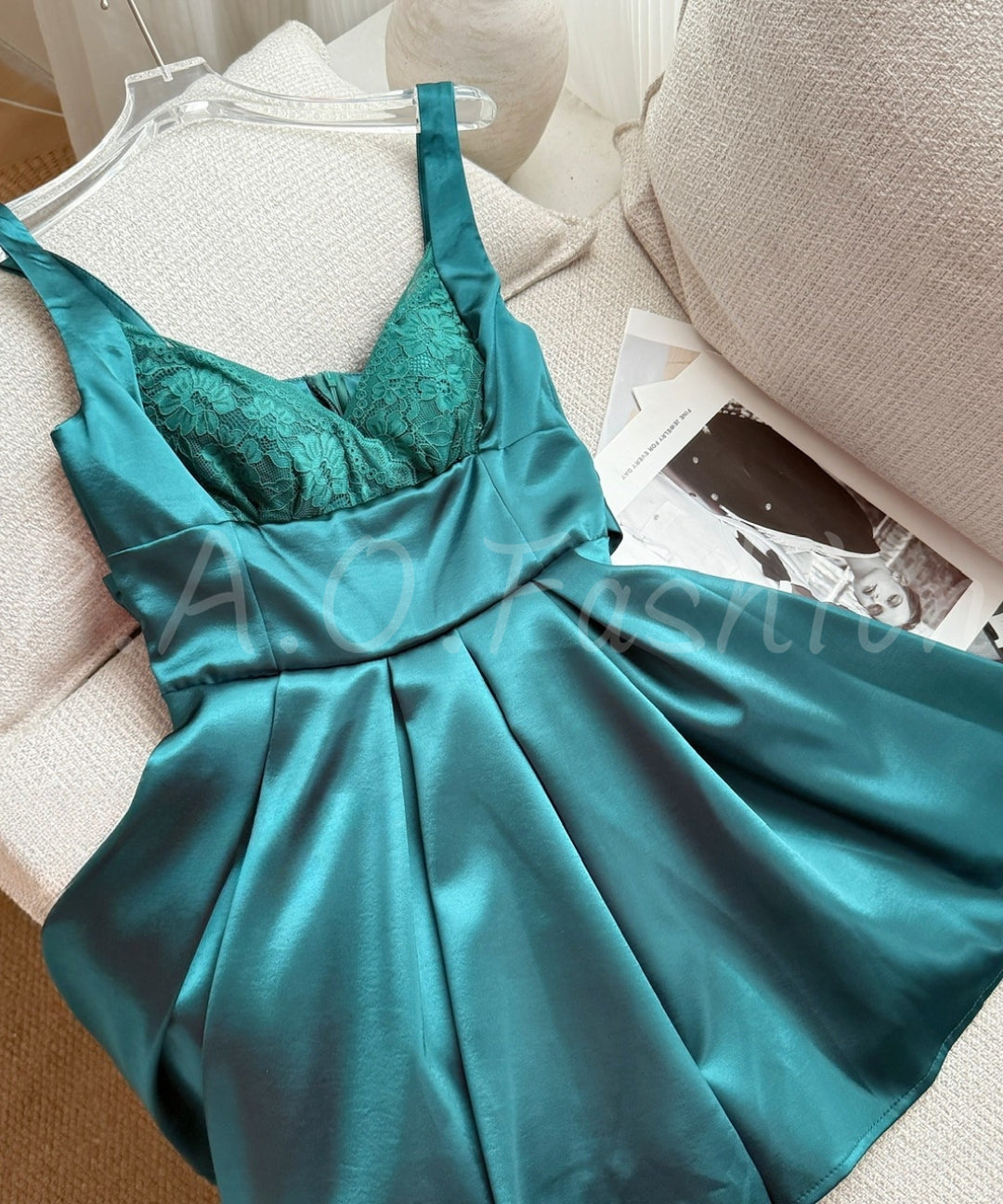 Satin Lace-Panel Bow-Waist A-Line Mini Dress[Available Now]