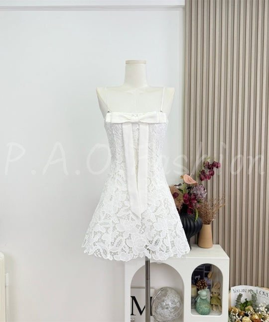 Bow Lace Strap A-Line Mini Dress