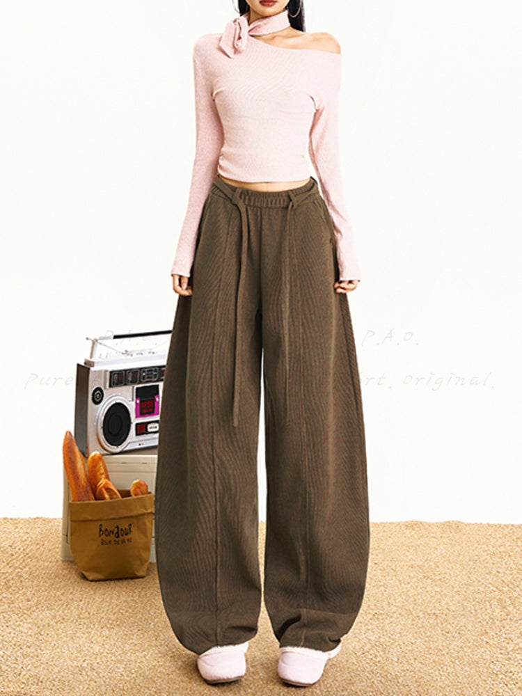 Corduroy Curve-Cut Casual Wide-Leg Pants