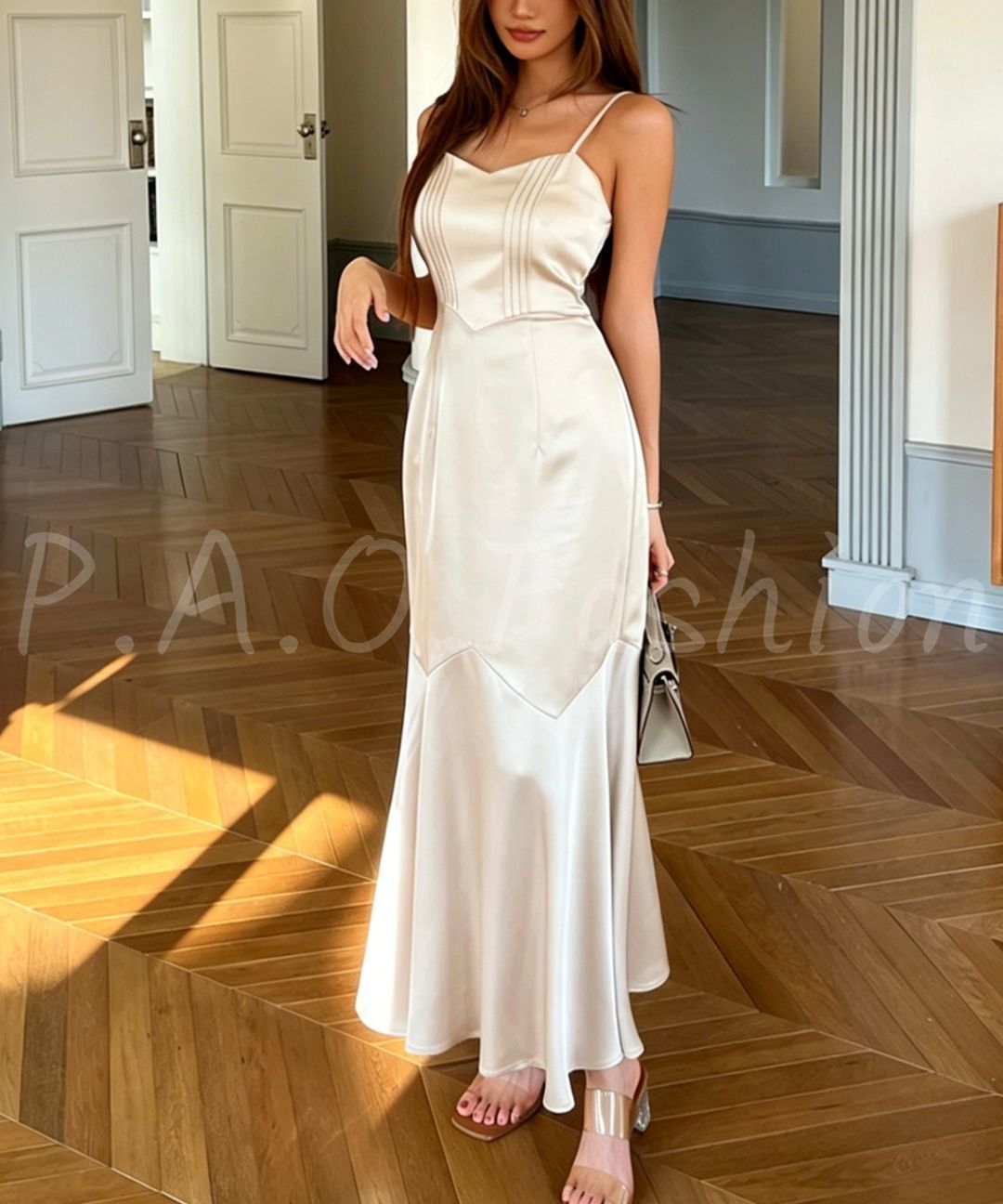Sheer Shawl & Satin Fishtail Dress Set