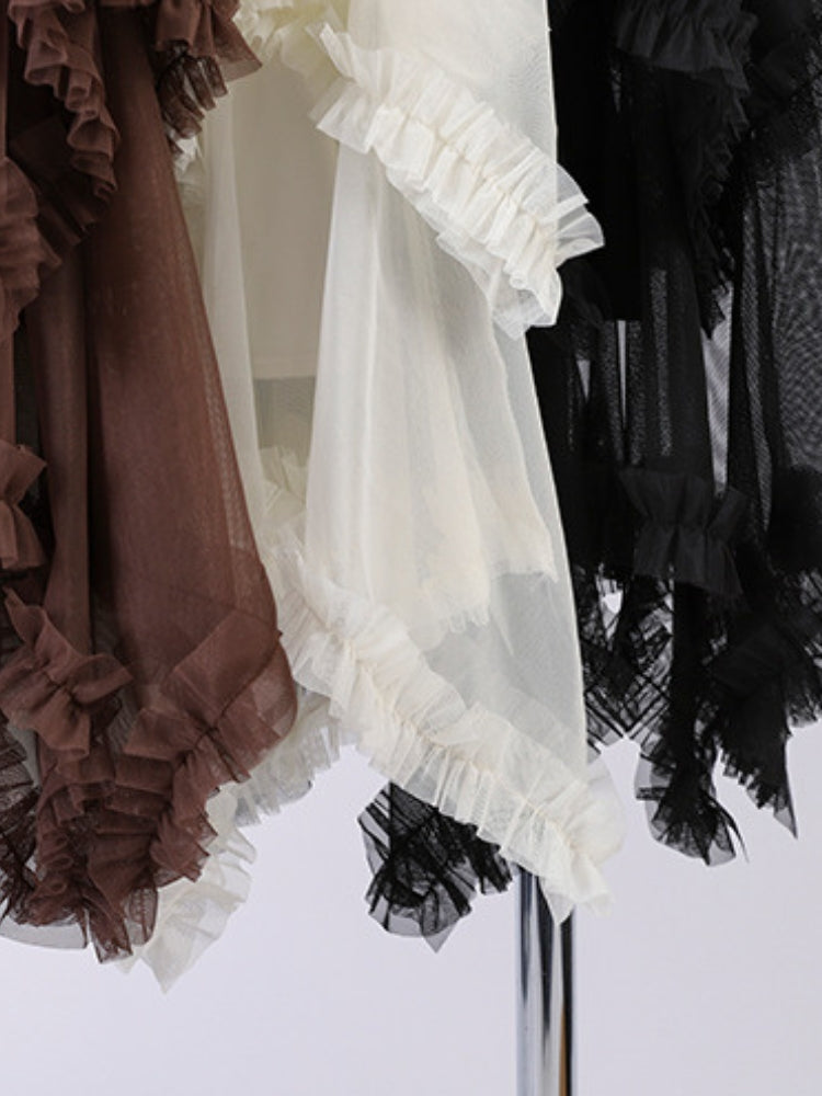 Ruffled Mesh Panel Midi Skirt