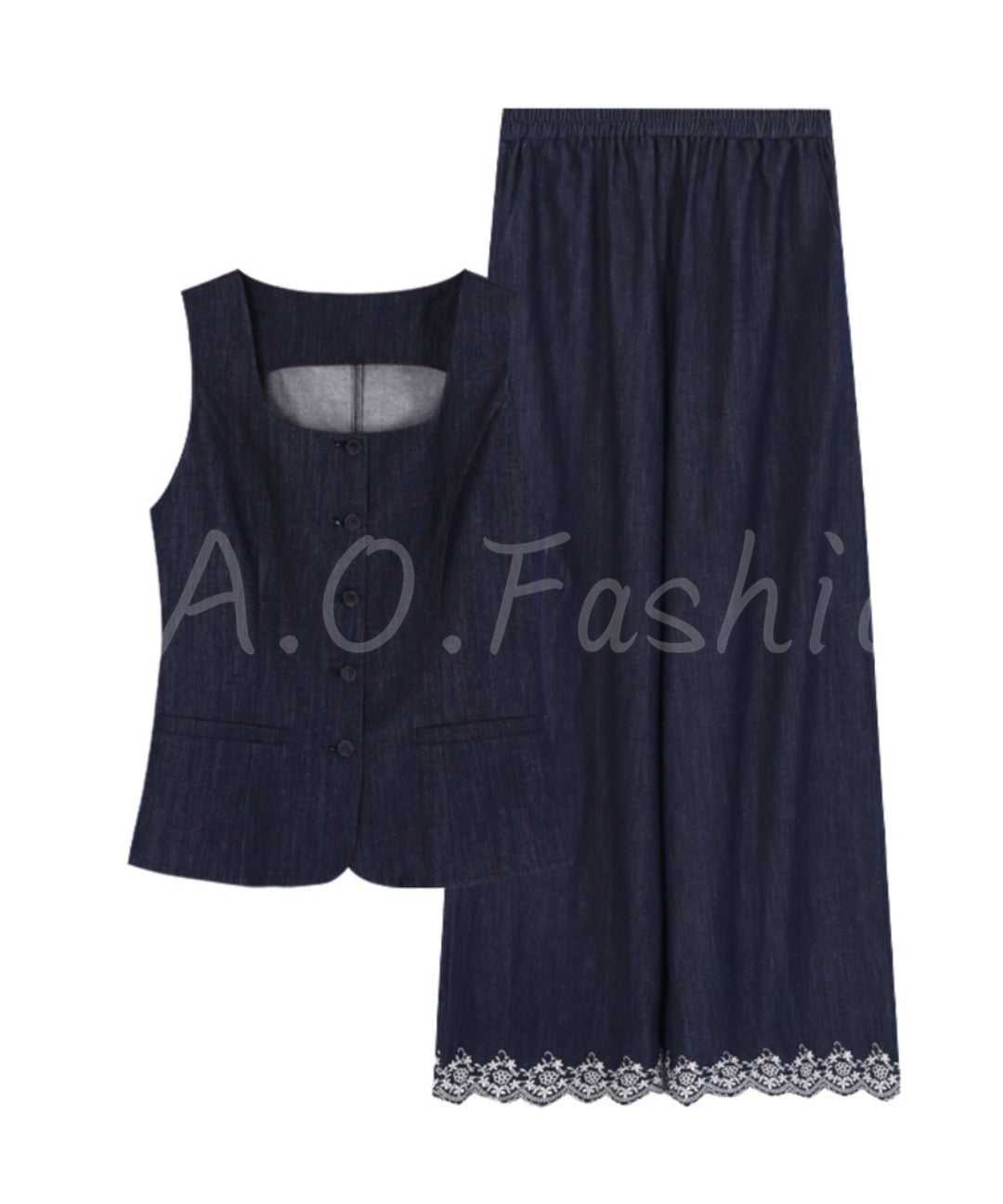 Lace Square-Neck Vest + Wide-Leg Pants Set[Available Now]